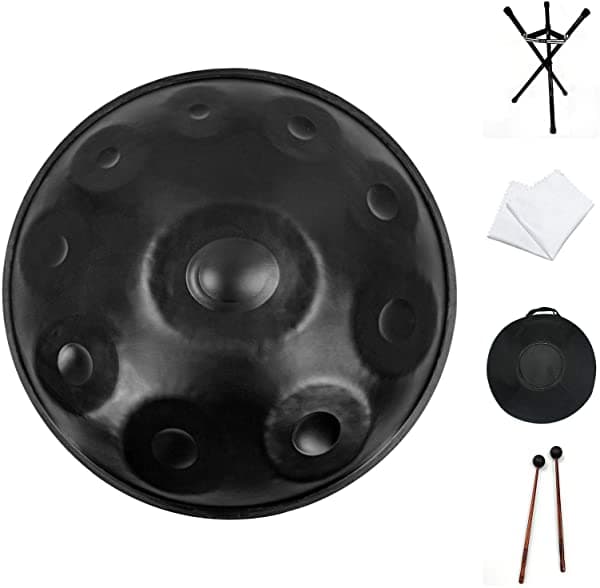Handpan Drum Instrumento Asteman Handpan en Re Menor 10 Notas 22 Pulgadas Tambor de Acero con Fondo Suave 2 Mallets Soporte de Handpan Funda Cinta