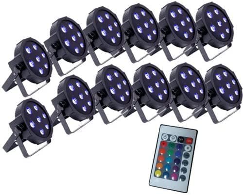 Adkins Professional lighting Sistema De Iluminación Ascendente 12 Flatpar Quad Color 7 X 10 Vatios Rgbw Up Luces Easy Remote Control upsys-21