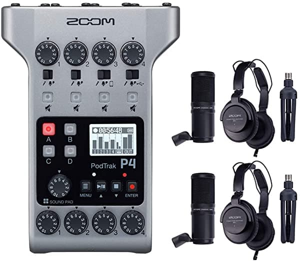 Zoom Podtrak P4 Portátil Multipista Podcast Grabador Bundle Con 2X Zoom Zdm-1 Podcast Pack