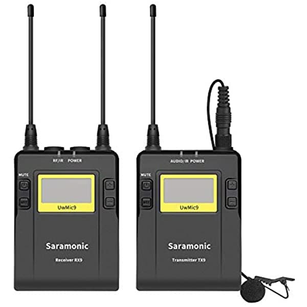 Saramonic UWMIC9 Micrófono lavalier UHF inalámbrico para DSLR 96 canales 2 canales para Canon Nikon DSLR y videocámaras, vlog YouTube entrevistas en video