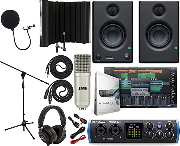 Presonus Studio 24C 2X2 Usb Type-C Audio/Interfaz Midi Con Eris 3.5 Pares De Monitores De Estudio Y 1/4" Trs A Trs Cable De Instrumento Y Micrófono Escudo De Aislamiento