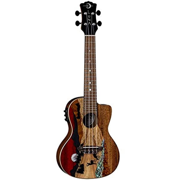Luna Guitars Vista Deer Ukelele acústico/eléctrico de concierto de 4 cuerdas para diestros (UKEVISTADEERC)