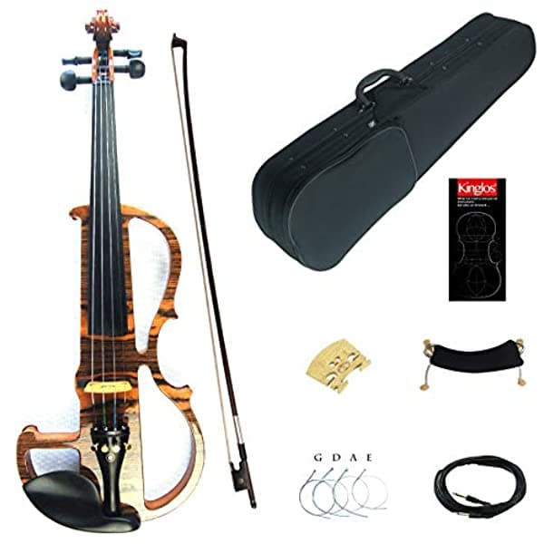 Kinglos 4/4 Kit de violín silencioso de madera maciza, accesorios de ébano MWDS1902