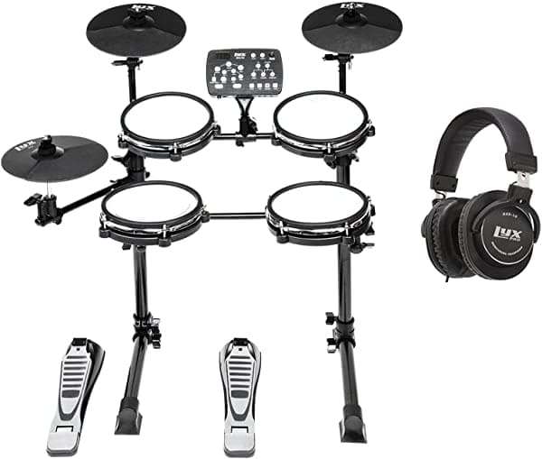 LYXJAM LYXD750H Batería Electrónica Profesional de 7 Piezas - Mesh Fabric Real, 209 Sonidos Pregrabados, 50 Canciones Play-Along, Platillo y Pedal, Baquetas y Auriculares de Estudio Profesionales