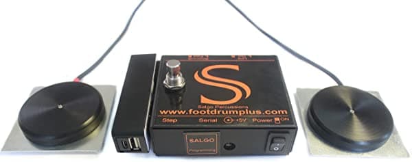 Salgo Portable Foot Drum Plus - 2 Pedales, 8 Sonidos por Canal - Caja de Percusión Electrónica (Stomp Box) o Pedal Looper para Músicos Callejeros y Solistas - Activación Piezo, Alta Sensibilidad y Durabilidad Salgo Foot Drum 8.0