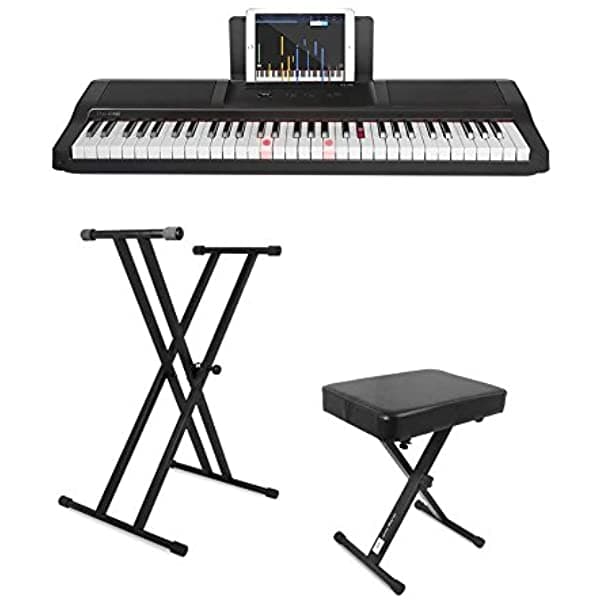 The One Luz Teclado Y Piano Electronic Midi Teclado Onyx Black En El Escenario Double-X Teclado Stand Y Bench Teclado