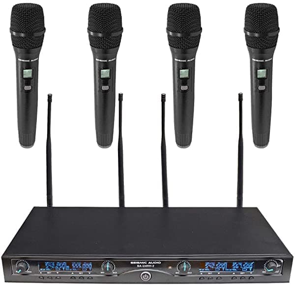 Seismic Audio Sa-U4Hhh4-2 4 Canales Profesional Uhf Inhalmbrico Micrófono Sistema 4 De Mano Micrófonos Frecuencias Ajustables Pa Dj Inhalmbrico Mics SA-U4HH4-2