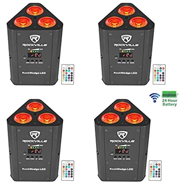 (4) Rockville Rockwedge Led Rgbwa+Uv Recargable Inalámbrico Dmx Dj Par Up-Lights (4) RockWedge LED