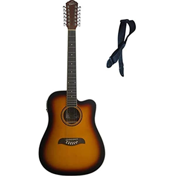 Oscar Schmidt OD312CETS Guitarra Acústica/Eléctrica de 12 Cuerdas, Incluye Correa Gratis, Color Sunburst