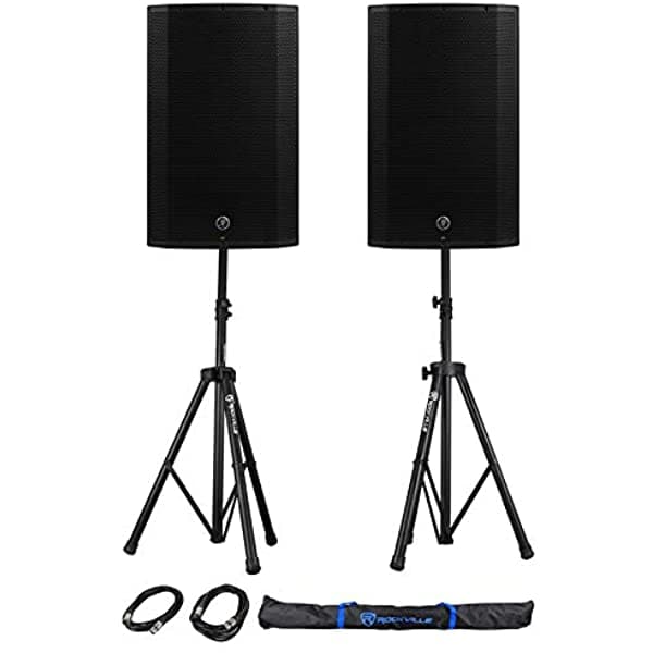 2 Mackie Thumm15A Thumm-15A 15 1300W Potenciados Dj Pa Parlantes+Stands+Cables+Fondo (2) THUMP15A+RVSS2-XLR