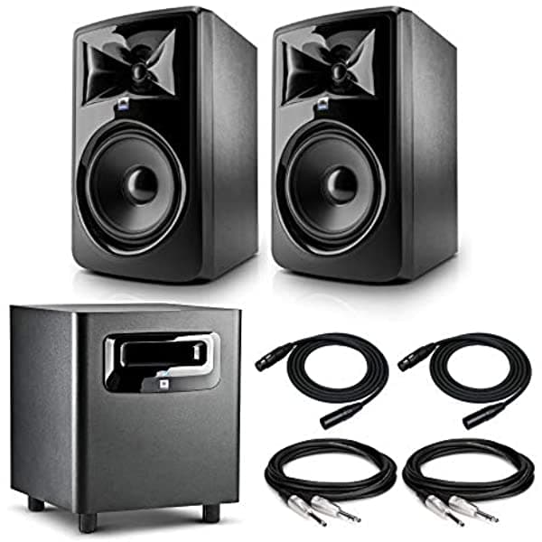 Jbl 308P Mkii Potenciados 8 Monitorios De Estudio De Dos Vías Par Bunbled Jbl Lsr310S Potencientos Subwoofer 2 Trs Y 2 Xlr Cables 7 Elementos
