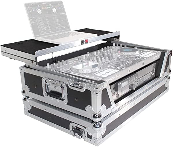 Prox - Funda De Vuelo Para Controlador Pioneer Ddjsx3 Ddj-1000 Srt Con Espacio En Rack De 2U Estante Deslizante Para Laptop Ruedas Y Kit Led Diseño Plateado Sobre Negro Xs-Sx1K2Uwltled
