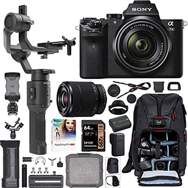 Sony A7 II Camara Digital Sin Espejo Alpha A7II + Lente de 1.102-2.756 in ILCE-7M2/K Kit de Cineasta Con DJI Ronin-SC 3 Ejes Estabilizador Gimbal de Mano + Mochila de Fotos Deco + 64 GB + Software E75SNILCE7M2KB