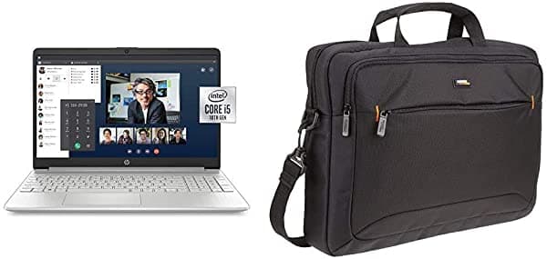 HP 15" FHD Notebook 10a Gen Intel Core i5-1035G1 8 GB RAM 256 GB SSD Plata Natural Con AmazonBasics 15.6 Pulgadas Bolso de Hombro Para Notebook y Tablet Funda de Transporte Negro
