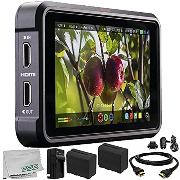 SSE Atomos Ninja V 5" 4 K Hdmi Grabación Monitor 6Pc Bundle - Incluye 2 X Baterías De Repuesto + Ac/Dc Rapid Home & Cargador De Viaje + Cable Hdmi + Paño De Limpieza De Microfibra