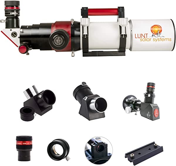 Lunt Solar Systems - Telescopio Profesional Modular De Día Y Noche Kit De Astronomía Refractor De Apertura Todo En Uno De 3.150 In Para Observar El Sol Y El Espacio (Ls80Mt Starter Pack)