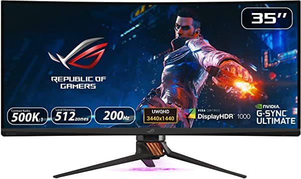 Asus Rog Swift Pg35Vq - Monitor De Juegos Curvo Hdr De 35 Pulgadas 200 Hz (3440 X 1440) 2 Ms G-Sync Ultimate Eye Care Displayport Hdmi Usb Aura Sync Hdr10 Displayhdr 1000