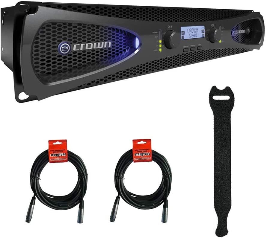 Crown Audio Xls 1002 Amplificador De Potencia Estéreo Con Correas De Cierre Táctil (Paquete De 10) Y Paquete De 2 Cables Xlr