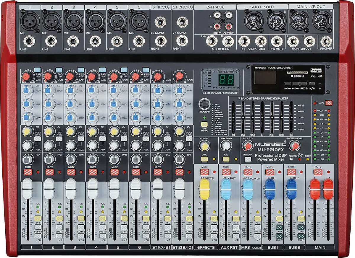 Musysic Profesional 10 Channel 4800 W Power Mixer 24-Bit Fx Procesador Mu-P210Fx