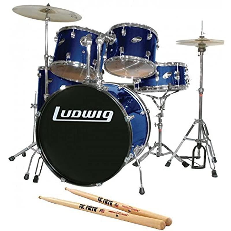 Ludwig Accent Fuse Blue - Juego De Batería De 5 Piezas Con Palos De Batería Vic Firth American Classic 5A