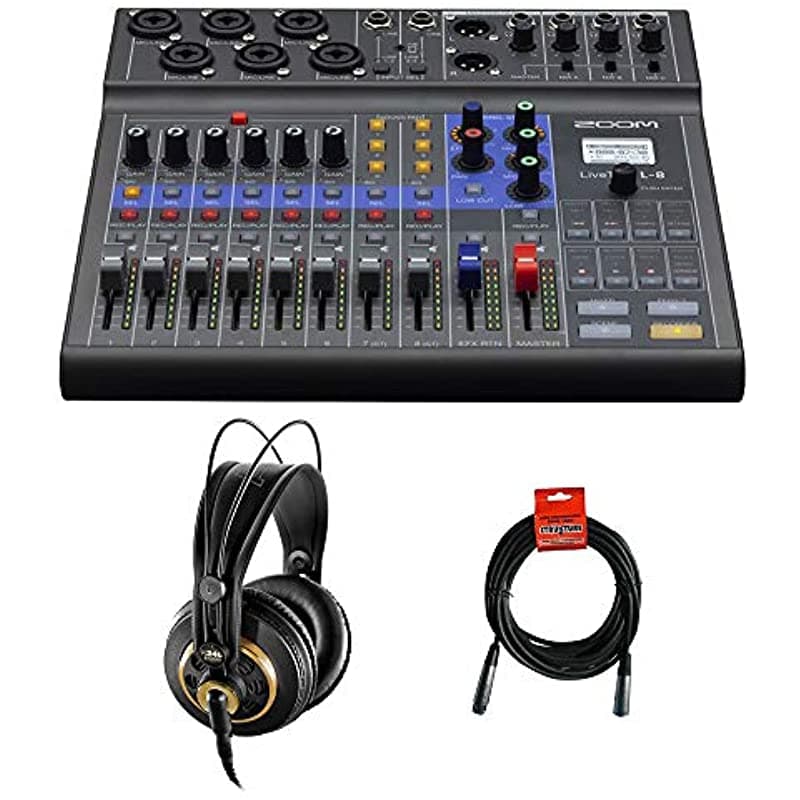 Zoom Livetrak L-8 Mezclador/Grabadora Digital Portátil De 8 Canales Con Auriculares Akg K 240 Studio Pro Y Cable Xlr