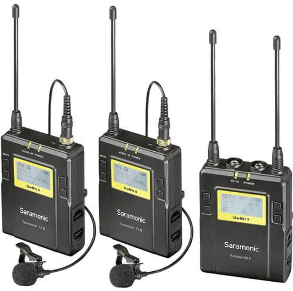 Saramonic UWMIC9 RX9 + TX9 + TX9 Sistema de Micrófono Lavalier Dual Digital UHF Inalámbrico de 96 Canales con Estuche SKB iSeries Impermeable, más Pack de 4 Pilas Alcalinas LR6