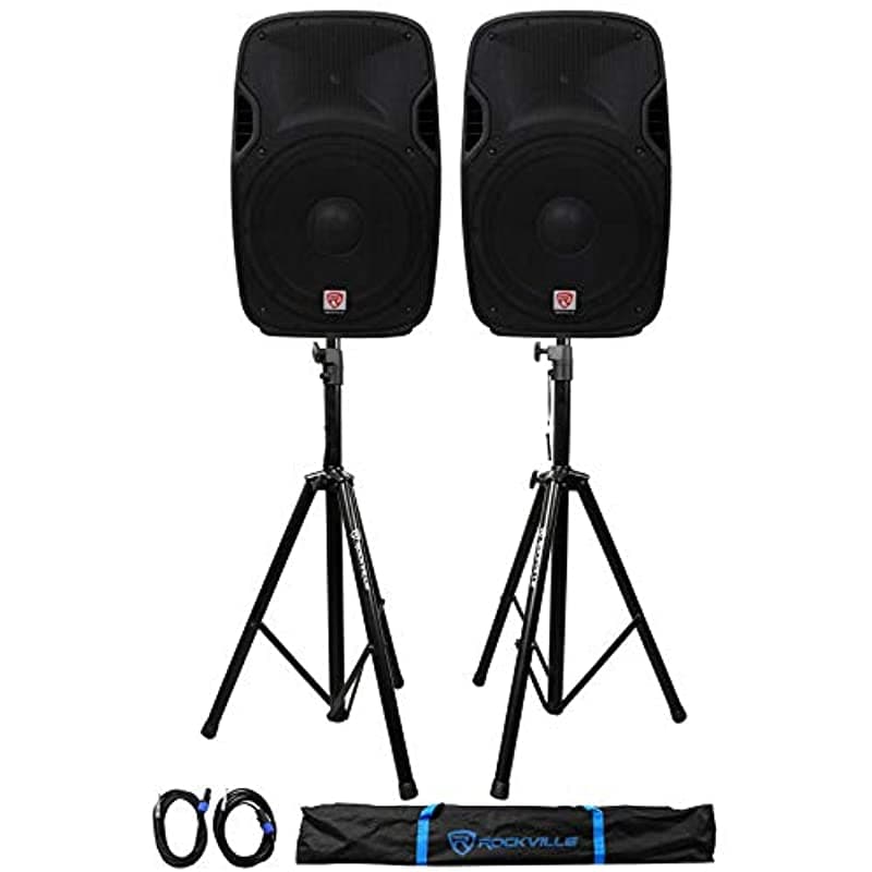 Rockville 2 SPGN154 Altavoces PA Pasivos de 15" 1600W de Plástico ABS + Soportes + Cables + Bolsas (2) SPGN154+RVSS2-TSNL4