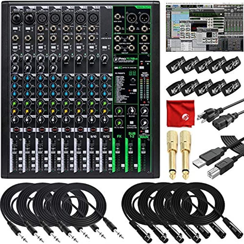 Mackie Profx12V3 Mezclador Usb De 12 Canales Sin Alimentación Con Herramientas Profesionales Waveform Daw 4 Cables Trs De 10 Pies 4 Cables Xlr De 10 Pies 2 Adaptadores De 1/4 Pulgadas A 0.138 In 10 Bridas De Cable Y Paño De Microfibra MACPROFX12V3K1