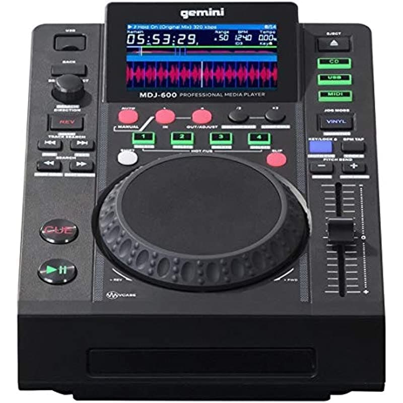 Gemini Sound Mdj-600 - Reproductor Multimedia Profesional De Audio Dj Cd/Cdr Con Pantalla A Todo Color De 4.3 Pulgadas Rueda De Trotar De 5 Pulgadas Y Tocadiscos Programables Con Controlador Midi