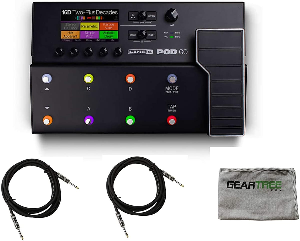 Geartree Line 6 Pod Go Procesador Multiefectos para Guitarra con Fuente de Alimentación, Cable USB, (2) Cables de Instrumento de 10' y Paño de Pulido