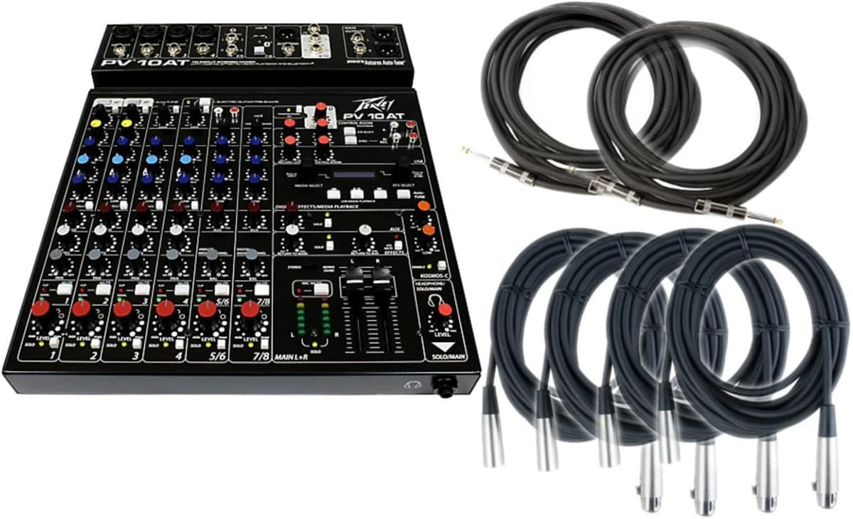Peavey Pv 10 At - Mezclador De 8 Canales Con 6 Cables 03612610 BUNDLE