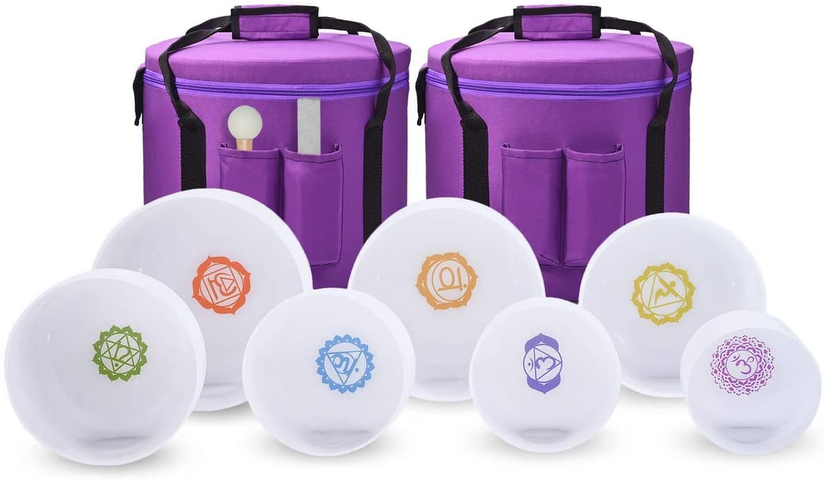 Cvnc Cuencos De Cristal De Cuarzo Esmerilado Con Diseño De Símbolo De Chakra 20 A 13.8 In 2 Bolsas De Transporte 6-12WW432