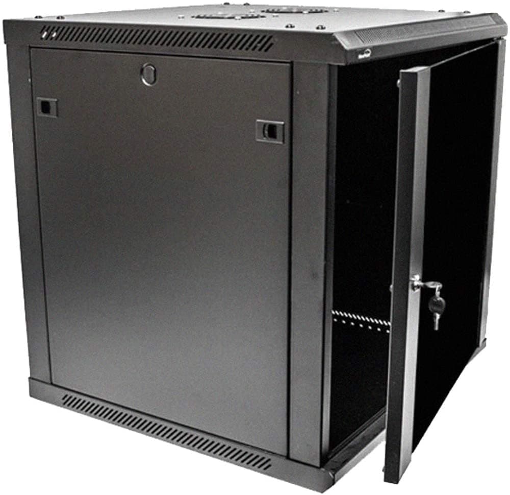 Navepoint 12U Gabinete Deluxe para Montaje en Pared para IT, Enclosure para Rack de Servidores de Red de 19 Pulgadas con Puerta de Vidrio con Cerradura, 24 Pulgadas de Profundidad, Negro, con Estantes. 4330608401