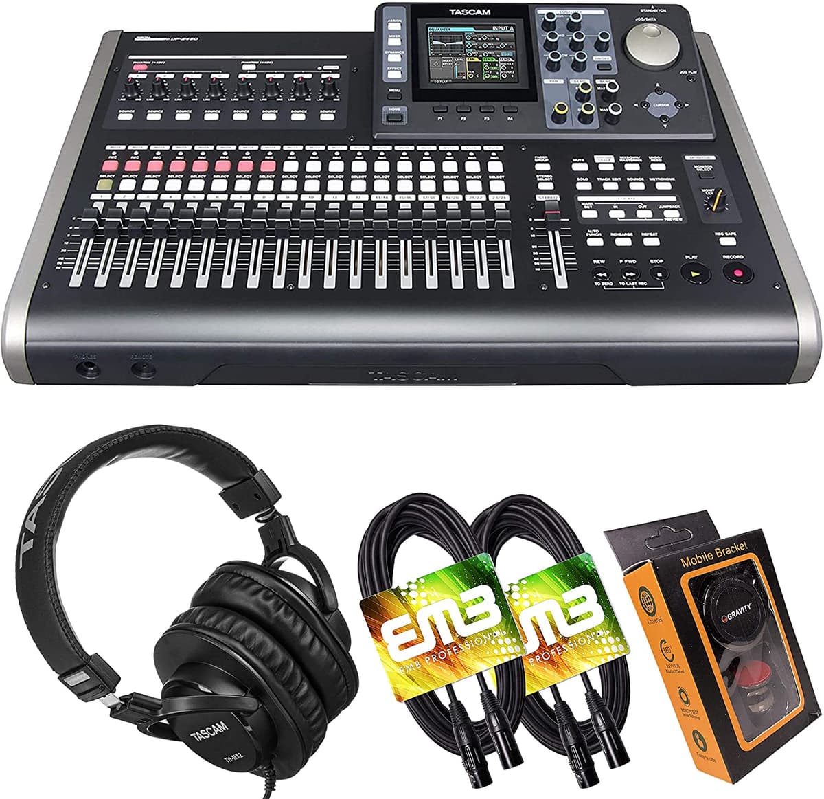 Tascam Dp-24Sd Grabadora De Audio Digital De 24 Pistas Con Auriculares Pro Y Par De Cables Xlr Emb Y Soporte Para Teléfono Magnético De Gravedad DP24SD+HP+XLR+M