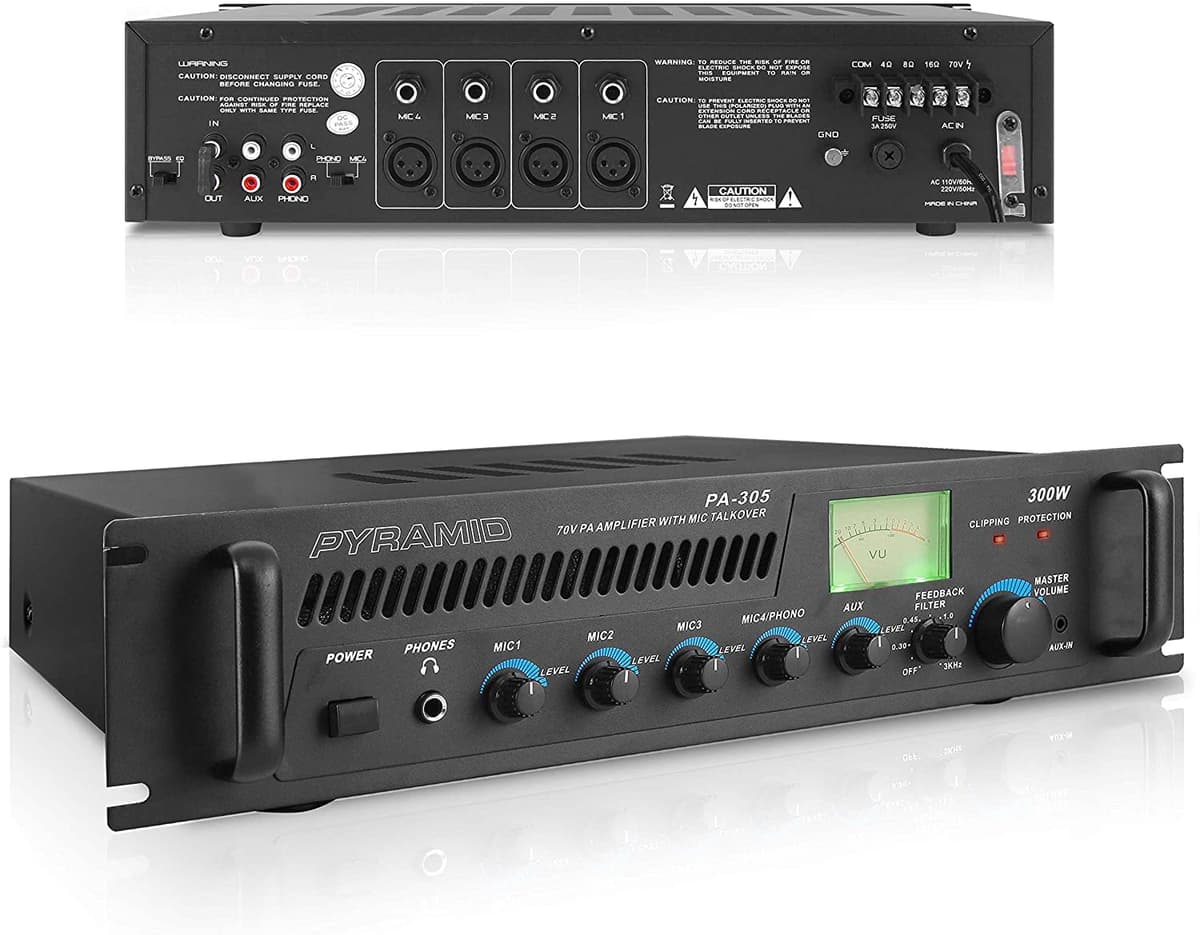 300W Max Pro Audio Amplificador 70V Multi Canales Stage & Studio Pa Parlante Dirección Pública Receptor Amplificador Xlr Micrófono Entradass Mic Talkover Universal Rack Mount Design Pyramid Pa305.5