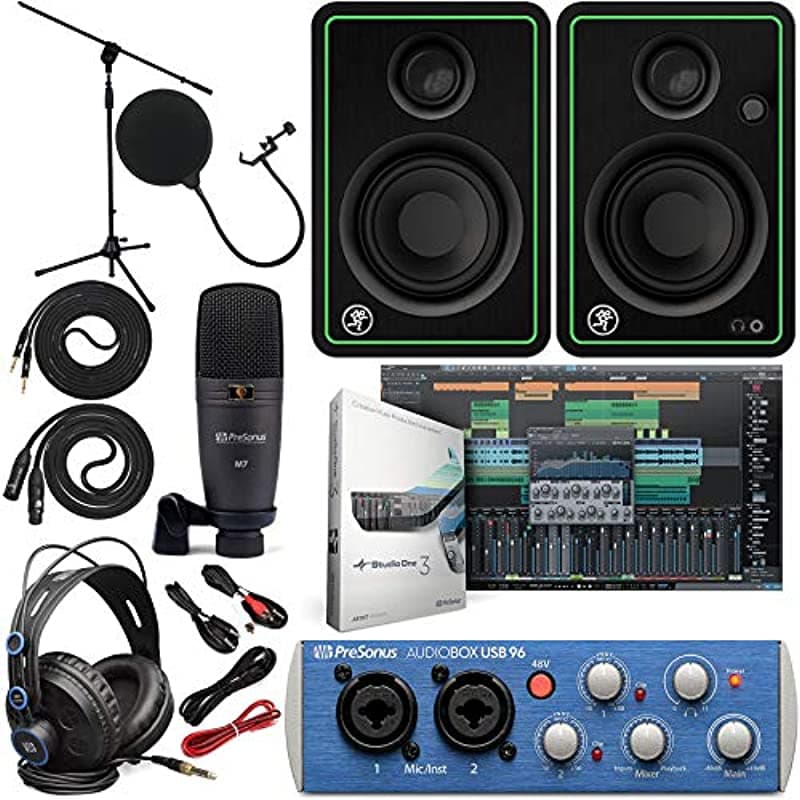 Presonus AudioBox 96 Bundle Completo de Estudio con Interface de Audio y Paquete de Software Studio One Artist, además de Monitores Multimedia Creativos Mackie CR3-X de 3" Nuevos y Cables de Instrumento de 1/4”