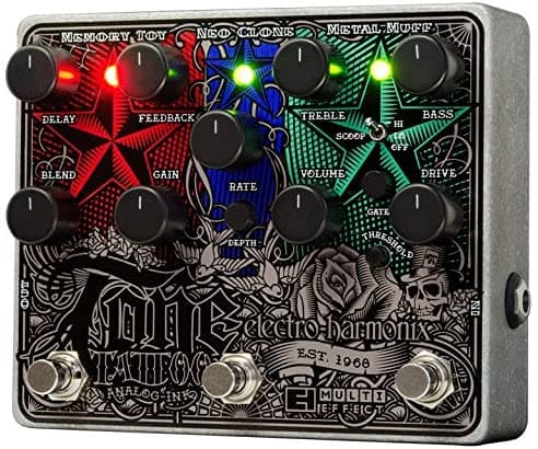 Electro-Harmonix TATTOO Pedal de Efectos Múltiples: Delay, Chorus y Distorsión Analógica