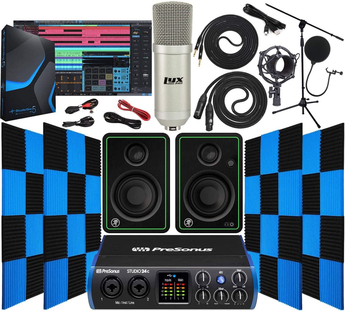 Presonus Studio 24C 2X2 Usb Tipo-C Audio/Midi Interfaz Con Mackie Cr3-X Par De Monitores De Estudio 24 Paquetes Acústicos Insonorizados De Espuma De Estudio Paneles De Aislamiento De Sonido