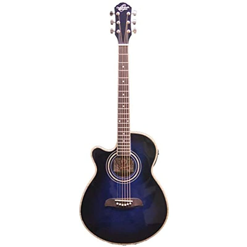 Oscar Schmidt OG10CEFTBLLH Guitarra Electroacústica para Zurdos Tamaño Concierto, Azul Translúcido con Llama
