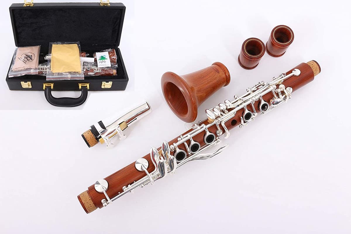 Yinfente Clarinete Intermedio Eb Key Clarinete De Madera Maciza Clarinete Plata Placa Eb Key 17 Key Case + Cañas + Almohadillas (Eb Key)