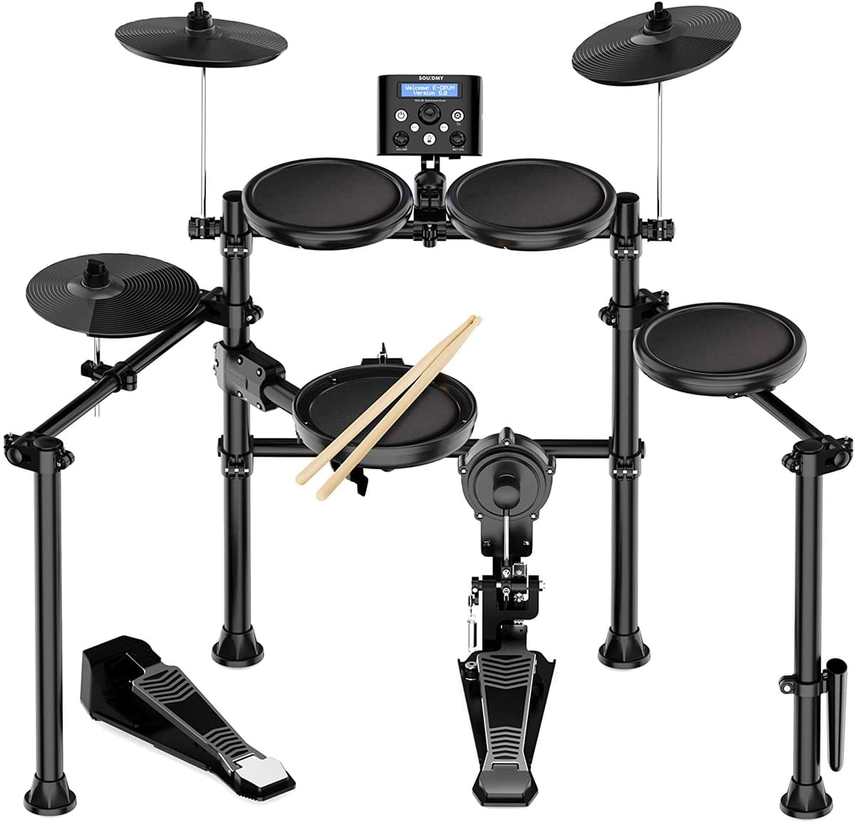 Souidmy Electric Drum Set 8 Piece All Mesh Batería Electrónica Kit De Doble Zona Pad Platillo Midi Lección Aplicación Games Marco De Acero Reforzado 20 Fuentes De Tambor Preestablecidas 42 Pistas De Juego DTX25
