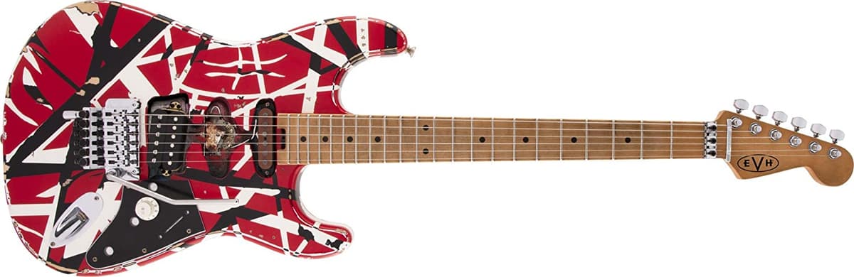 EVH Striped Series Frankenstein Relic Red/Black/White Guitarra eléctrica con diseño exclusivo y sonido icónico de Eddie Van Halen 5107900503