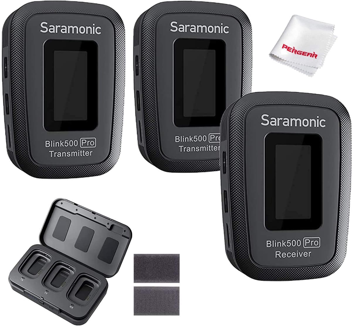 Saramonic Blink 500 Pro B2 - Micrófono con estuche de carga portátil 2.4Ghz, sistema de micrófono lavalier inalámbrico, grabación mono/estéreo, sonido con calidad de transmisión, para smartphone, DSLR y cámara, TX+TX+RX Blink500 PRO B2 & Pergear stickers