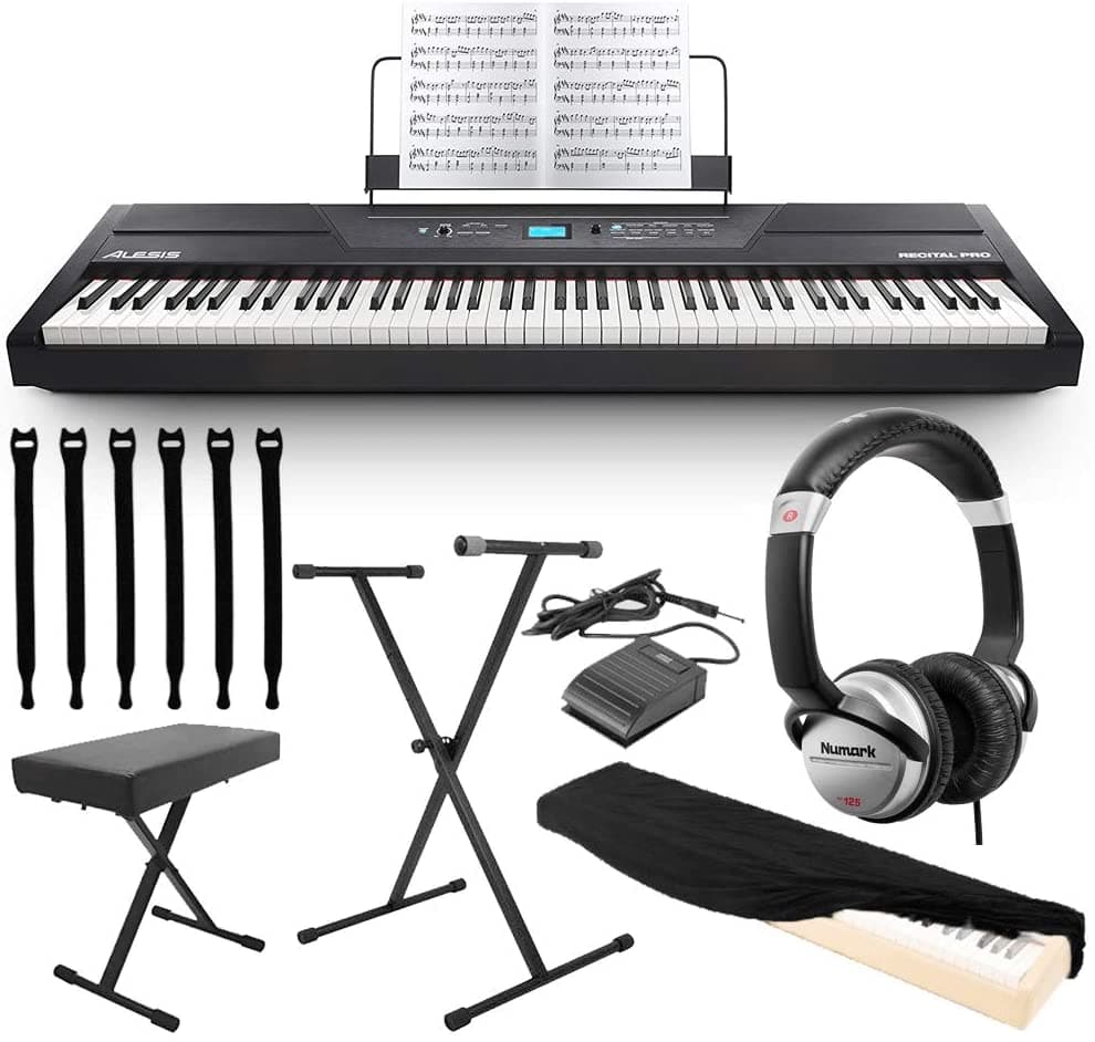 Alesis Recital Pro 88 Key Piano Digital Hammer-Action Keys + Dj Auriculares + Pedal + Bench + Stand + More