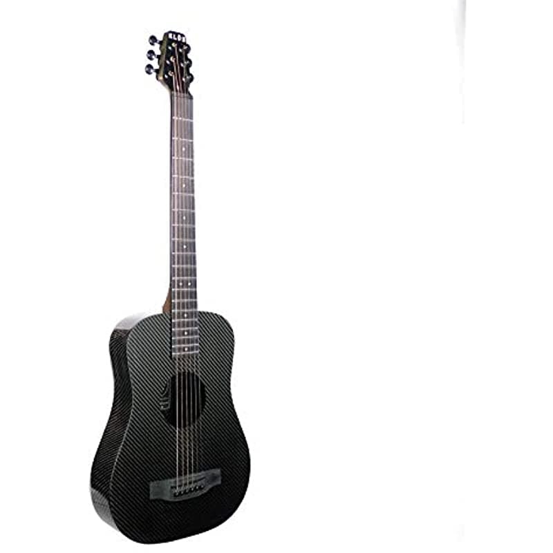 KLŌS Deluxe - Guitarra de viaje electroacústica de fibra de carbono negra, kit con funda, capo y más