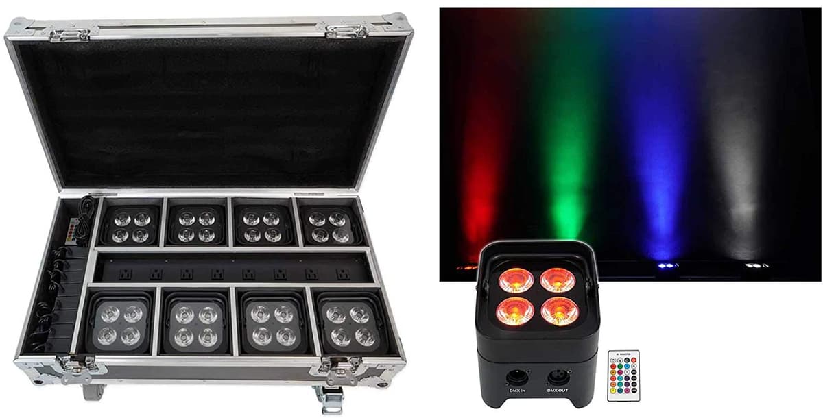 Rockville Best Pack 50 (8) Luces Negras de Lavado de Batería + DMX Inalámbrico + Estuche de Carga BEST PACK 50 BLACK