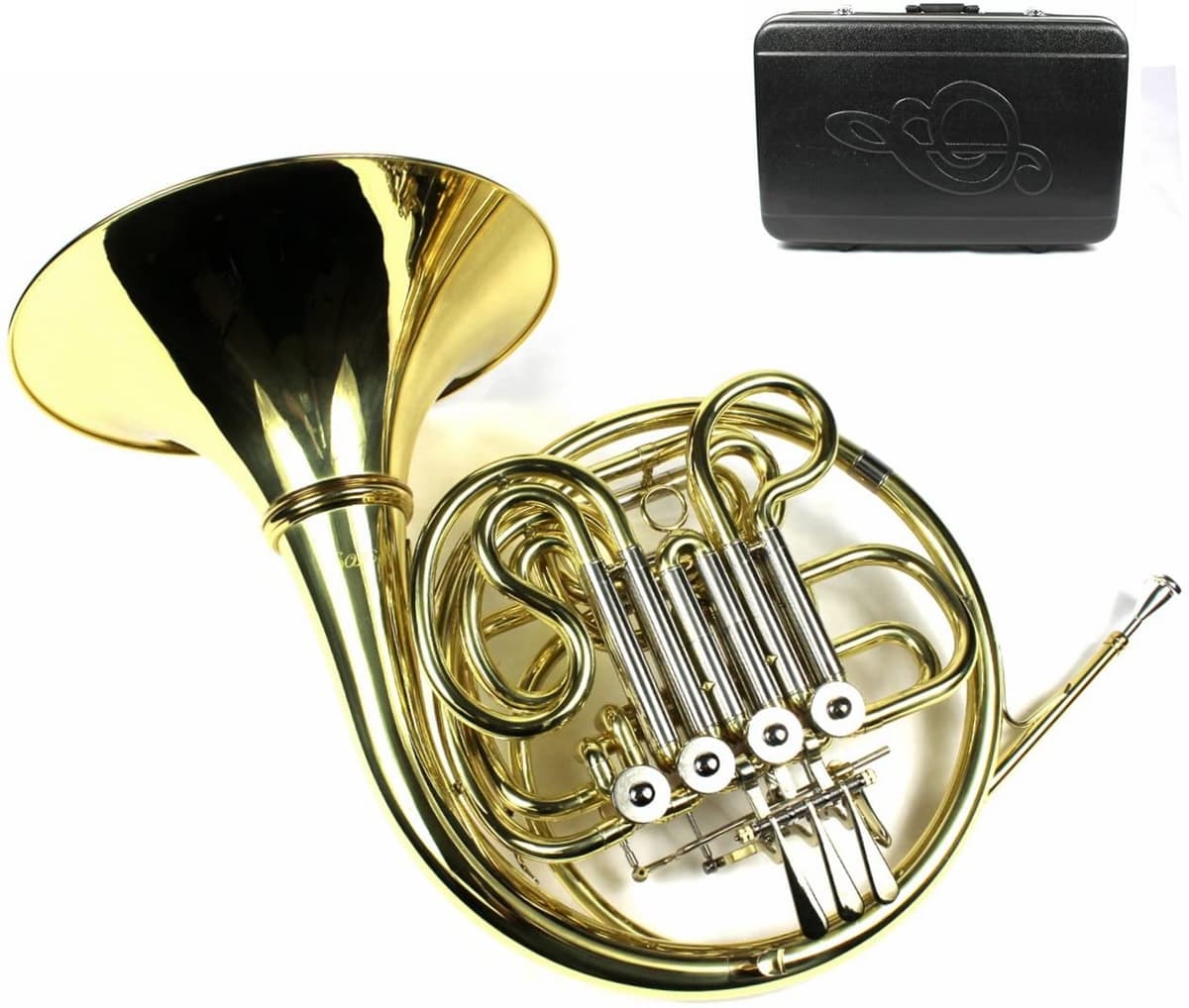 Moz Trompa Doble Bb/F Rotores Monel 4 Teclas con Estuche y Boquilla - Acabado Lacado Dorado Moz-GP-642