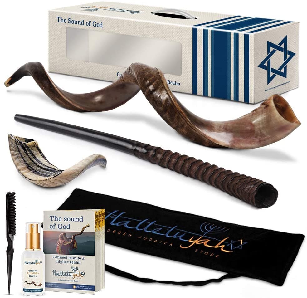 Halleluyah Shofar Triple Set Half Polisavhed Kudu Horn 35 39 Ram Horn 10- 12 Oryx 20- 24 | Instrumento Musical Antiguo Tradicional Auténtico Shofar Curvo Hecho En Israel