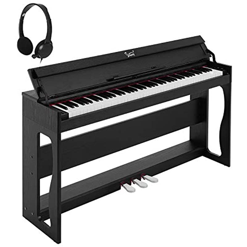 GLARRY Glogrado 88 Key Home Digital Piano Beginners Electric Teclados Piano Mp3 Usb Midi Bluetooth Función Música Adaptador De Potencia Adaptador Triple Pedales Instrucción Auricular (Negro)