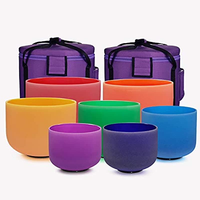 Diaezor 432Hz - Juego De 7 Cuencos De Cristal De Colores Curación De Sonido Con 2 Bolsas De Estuche